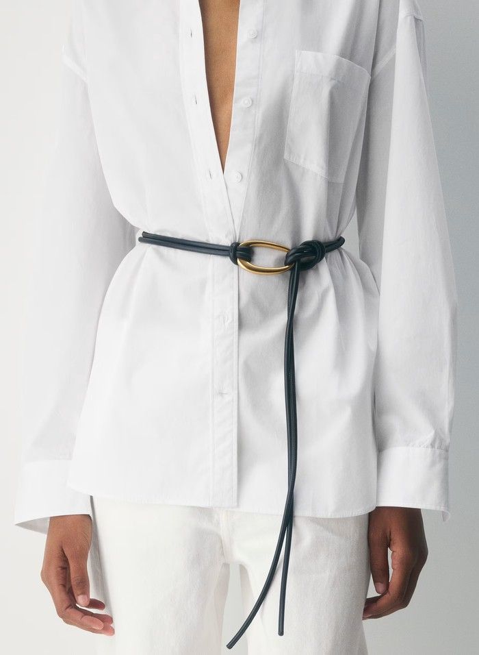 Evermore solid brass buckle leather belt, $98 at Aritzia, aritzia.com.