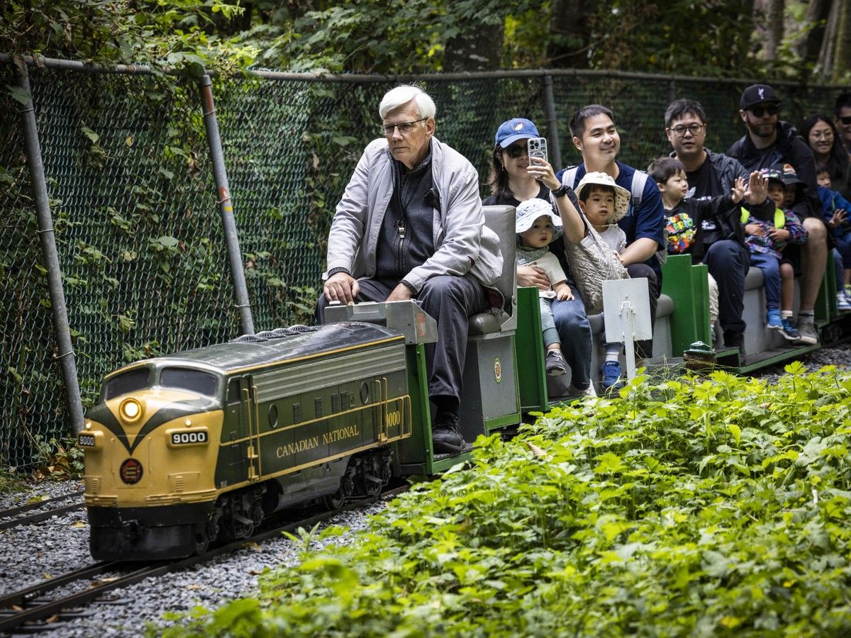  Volunteer engineer and director of operations Bruce Wilson with an electric locomotive Saturday, August 1, 2026.