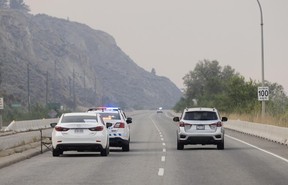 Police road block on Hwy 97 in Penticton on Aug. 10, 2026.