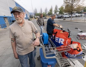 Walt Nickerson, a Summerland resident, leaves the grocery store in Penticton on Aug. 10, 2026.