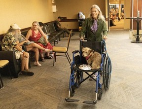 Sharon Poulette and Rusty make their way inside the Penticton Trade and Convention Centre on Aug. 10, 2026.