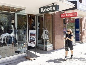 The Roots store on Robson street in Vancouver, BC, August 24, 2026.
