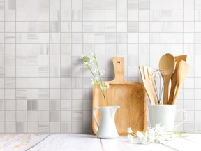 Easy-to-clean, stain resistant tiles work best in food-prep zones.