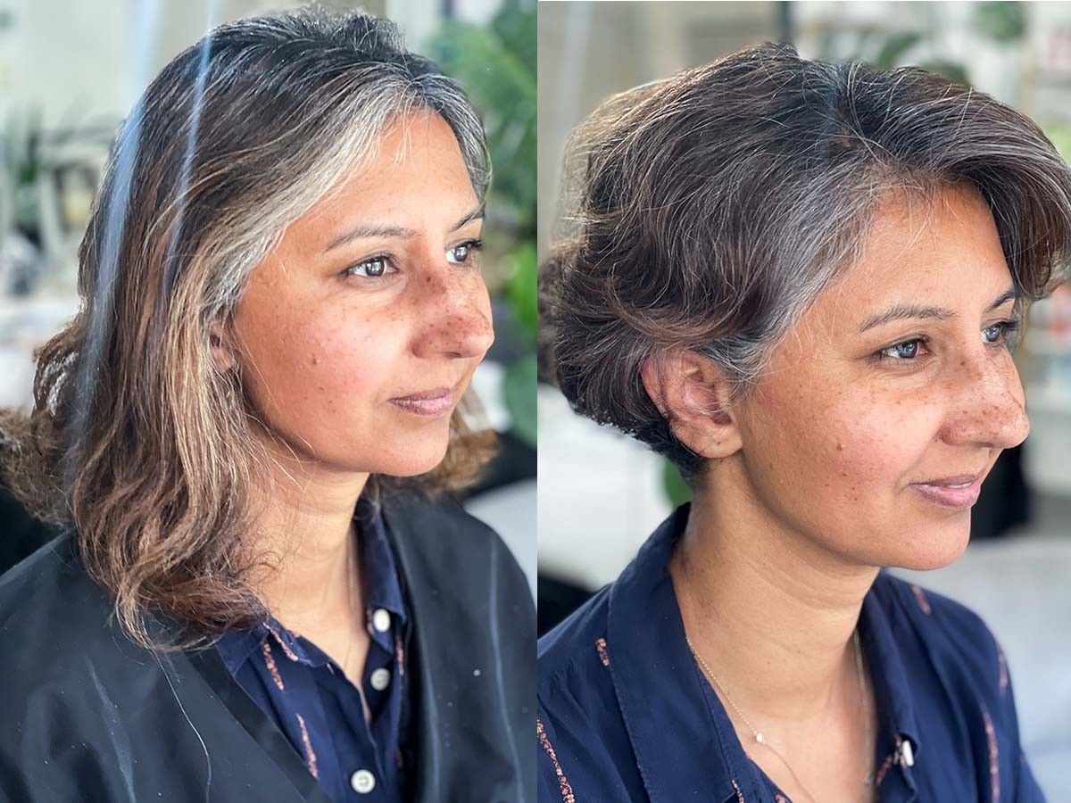 Preet before and after her hair makeover.