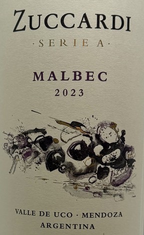 Bottle of Zuccardi Serie A Malbec 2023.