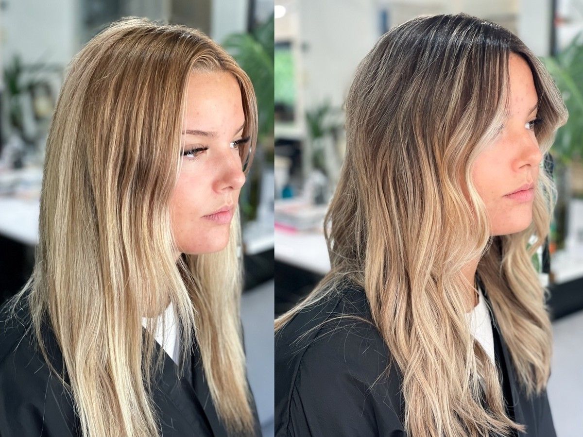 A colour correction following at-home colour before and after.