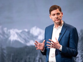B.C. NDP Leader David Eby speaks during the B.C. election provincial leaders' debate in Vancouver on Wednesday, Oct. 14, 2026.
