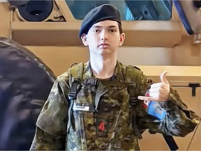 Pte. Hayden Lykkemark was one of four Canadian Armed Forces members killed at CFB Wainright on Saturday, Oct. 17, 2026.