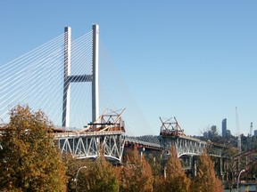 The arch is gone from the Pattullo Bridge as the removal process of the old span continued on Sunday, Oct. 11, 2026.