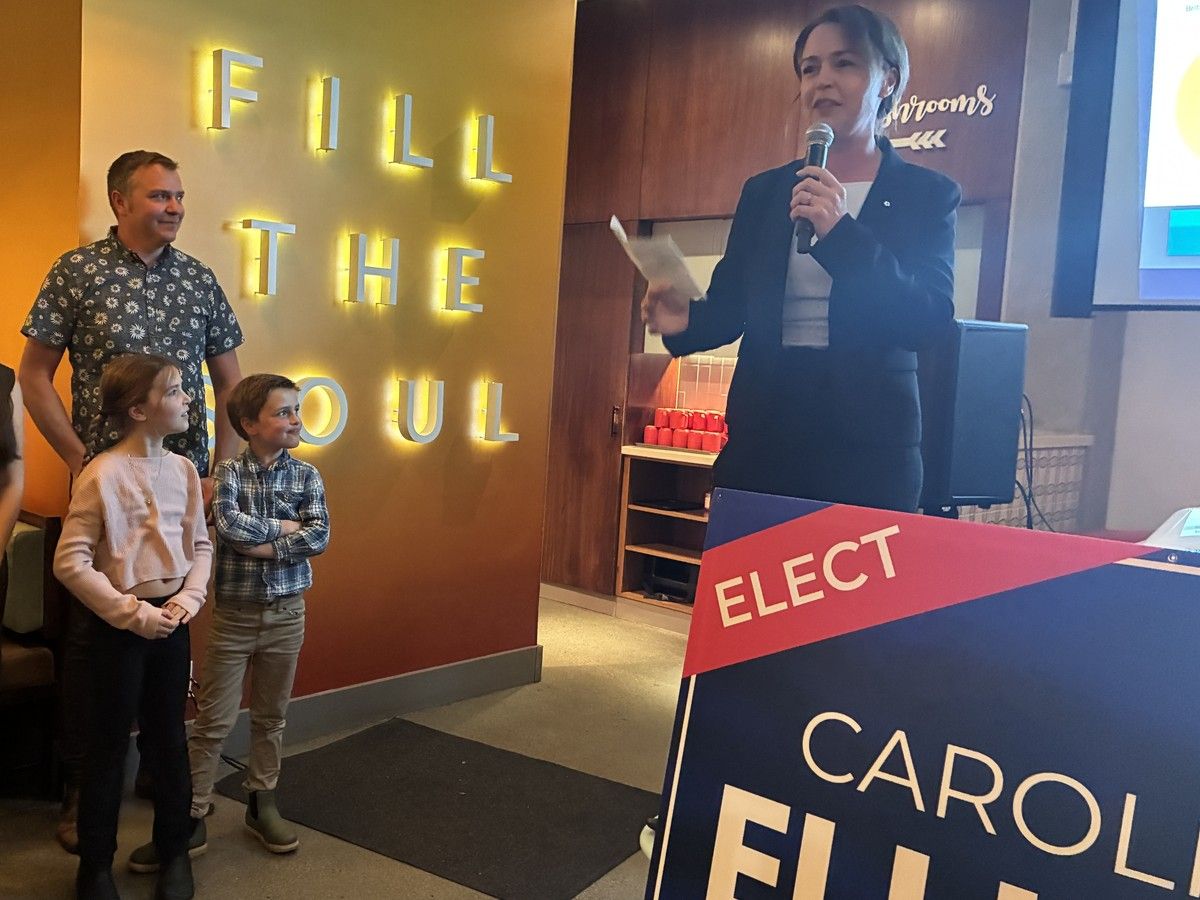 West Vancouver-Capilano MLA-elect Caroline Elliott thanks her family after taking a commanding lead in the polls.