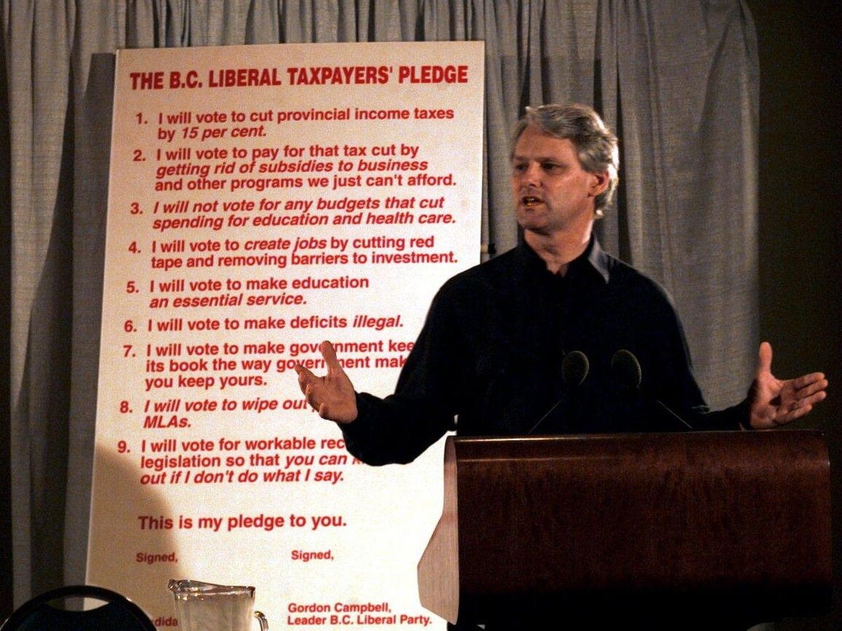 In 1996, the Liberals under Gordon Campbell won the popular vote, but lost in the all-important seat count.