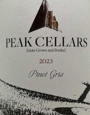 Bottle of Peak Cellars Pinot Gris 2023.