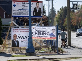 Signs promoting different municipal candidates in Richmond.