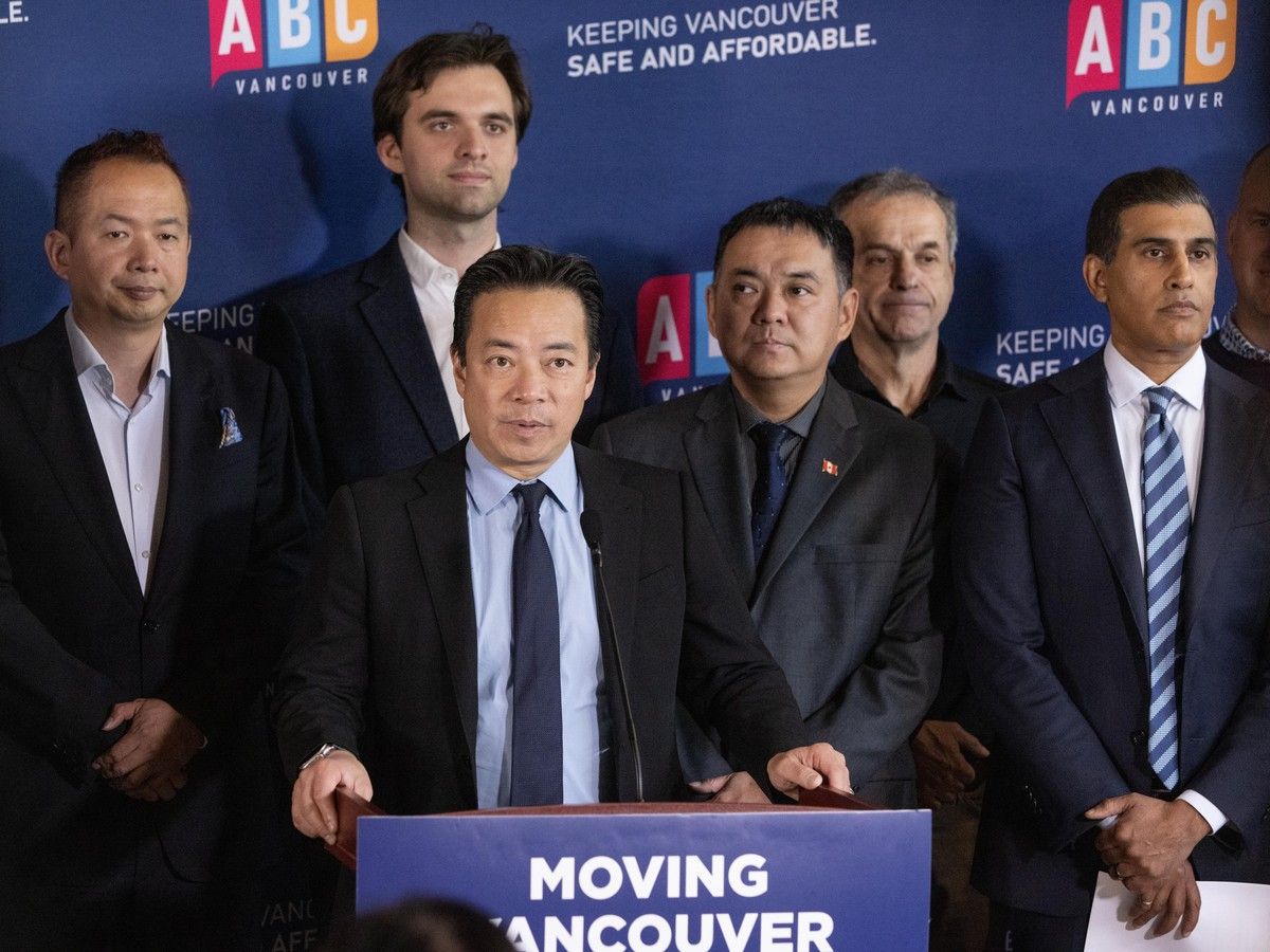 Mayor Ken Sim and ABC Vancouver unveil plan for first 100 days if re-elected, in Vancouver on Oct. 5, 2026.