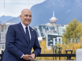 Mayor elect Pete Fry outside Vancouver City Hall on Oct. 19, 2026.