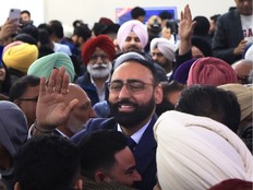 Garry Thind celebrates his win in Surrey-Guildford on Oct. 24, 2026.