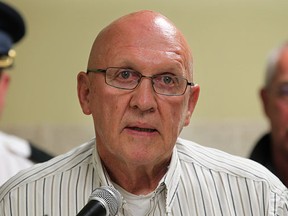 Goderich mayor Delbert Shewfelt speaks to media Sunday Aug. 21, 2011, after a tornado hit the community. (Photo By Dan Janisse/The Windsor Star