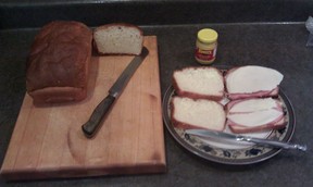 Ham, provalone, fresh break and adult mustard: heaven