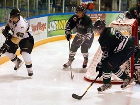 LaSalle Vipers captain Matt Beaudoin controls the puck behind the net in the 3-2 win over the St. Mary's Lincolns Wednesday night at the Vollmer Centre. (Photo By: Joel Boyce)