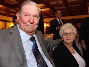 Paul Hansen, 82, and his wife Suzanne, 79, attend the 75th anniversary celebration for CAW Local 195 at the Fogolar Furlan on Saturday, Nov. 19, 2011. Hansen was a member of Local 195 for 63 years and held the position of financial secretary for 21 of those years. (Photograph by Dylan Kristy / The Windsor Star)