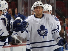 Joffrey Lupul recorded a hat trick in Toronto's 5-3 win over New Jersey Wednesday night (Bruce Bennett/Getty Images)