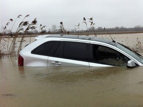 Motorists rescued a senior from this ditch on North Talbot Road. (Photo By: Jason Kryk)