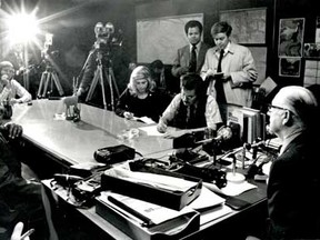 In this photo from Dec. 21, 1971, Windsor Police Chief Gordon Preston talks at a press conference about the $1,129,000 Royal Bank Robbery. (The Windsor Star-Cec Southward)