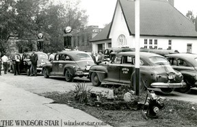 Sept.1945-The gas station at London St. (University Ave.) and Crawford Ave. was doing a bumper business yesterday and again today. it seems taxis from Detroit crossed the river in order to get gasoline to do their business back home. (The Windsor Star-FILE)