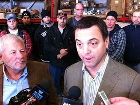 Ontario PC leader Tim Hudak visited Poirier Electric Ltd. in Windsor Thursday to tout his party's job creation plan. (Photo By: Nick Brancaccio)