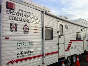 The Chatham-Kent Police Command bus on the scene of a search in Wallaceberg. (Photo By: Dylan Kristy)