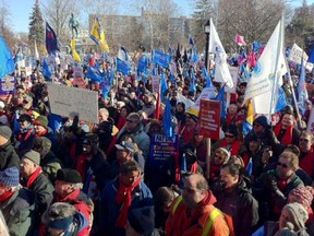 A crowd of CAW workers at the Electro-Motive rally in London on Jan. 21, 2012. (Photo By: Nick Brancaccio)