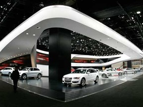 The Audi exhibit is shown during a media preview day at the 2012 North American International Auto Show January 10, 2012 in Detroit, Michigan. The NAIAS opens to the public January 14th and continues through January 22nd. (Photo by Bill Pugliano/Getty Images)