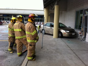 A car slammed into Freshco in LaSalle shortly after 2:30 p.m. Tuesday. (Photo By: Tyler Brownbridge)