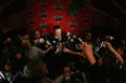 Leafs captain Dion Phaneuf speaks to the media during the NHL All-Star Draft in Ottawa.   (Bruce Bennett/Getty Images)