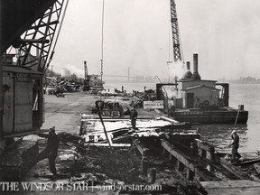 1954-Work of wrecking the old Ferry Company docks between Station st. and Government dock began this week when the Canadian Dredge and Dock Company of Toronto moved in with men and equipment to commence operations of a new retaining wall. (The Windsor Star-FILE)