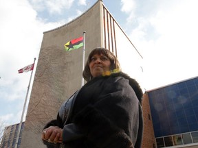 Lana Talbot stands in front of Windsor city hall following the flag-raising ceremony during the Emancipation celebration in Windsor, Ontario on February 1, 2012 in Windsor, Ontario.