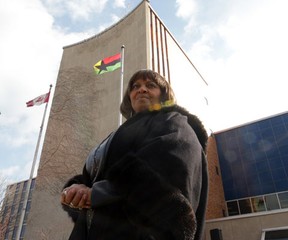 Lana Talbot stands in front of Windsor city hall following the flag-raising ceremony during the Emancipation celebration in Windsor, Ontario on February 1, 2012 in Windsor, Ontario.