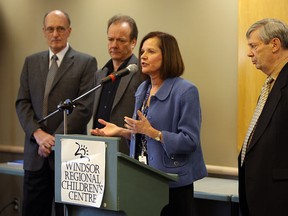 Raoul Rusich, Alan Goyette, Mary Broga and Wilf Innerd (left to right) take part in a press conference at the WRH Children's Centre in Windsor on February 1, 2012. The group announced the integration of Glengarda Family Services and Windsor Regional Hospital children's services. (TYLER BROWNBRIDGE / The Windsor Star)