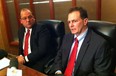 Lawyer Jim Cooke and former city auditor Todd Langlois at a press conference in Windsor on Friday, Feb. 3, 2012.