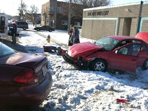 A collision near Hannay and Parent Avenues snarled traffic in Windsor Monday morning. (Photo By: Nick Brancaccio/The Windsor Star)