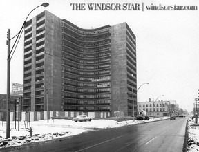Windsor,Ont.Feb.13/1967-Looking west on Riverside Dr. is Le Goyeau apartments under construction on Riverside Dr. E and Goyeau St. (The Windsor Star- Mike Bunt) HISTORIC