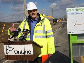 Michael J. Hatchell, project manager for the Windsor-Essex Parkway project, speaks to the media about the opening of Diversion 1 at the intersection of Lambton Road and Fazio Drive, February 17, 2012.  The road will be opened Tuesday, Feb. 21 and runs from Lampton Road to Bethlehem Avenue, parallel to Highway #3.  (DAX MELMER / The Windsor Star)