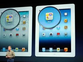 Apple Senior VP of Worldwide Marketing Phil Schiller talks about the display on the new iPad during an Apple product launch event at Yerba Buena Center for the Arts on March 7, 2012 in San Francisco, California. In the first product release following the death of Steve Jobs, Apple Inc. introduced the third version of the iPad and an updated Apple TV. (Photo by Kevork Djansezian/Getty Images)