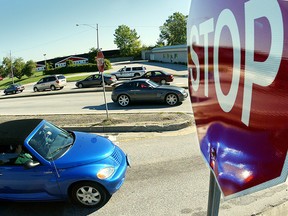 The merger of Ouellette Place and southbound Dougall Avenue is pictured in this 2007 file photo.