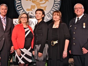 John Wladarski, Julie Myers, Mai-Ling Lee, Theresa Kralovensky and Randy Mellow were honoured as this year's St. Clair College Alumni of Distinction at the annual awards ceremony held at the St. Clair College Centre for the Arts Sat., March 24, 2012.