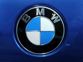 The logo of BMW is seen at a press conference in Munich, Germany on Mar. 13, 2012.