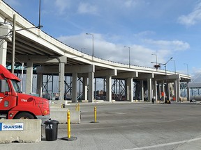 A view of the unfinished Detroit plaza of the Ambassador Bridge is seen in this Jan. 2012 file photo