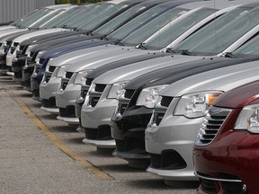 A row of Grand Caravans at the Pinnacle Chrysler dealership in June 2011.