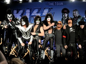 Rock legends KISS and Motley Crue pose after announcing their summer tour together. Photographed in Los Angeles, CA on Mar. 20, 2012.