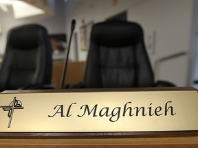 WINDSOR, ONT. APRIL. 26, 2012-  Al Maghnieh's name plate was still in place Thursday, April 26, 2012, at the Windsor-Essex Catholic School Board board room after his resignation as administrator of communications and strategic planning with the board. (DAN JANISSE/The Windsor Star)